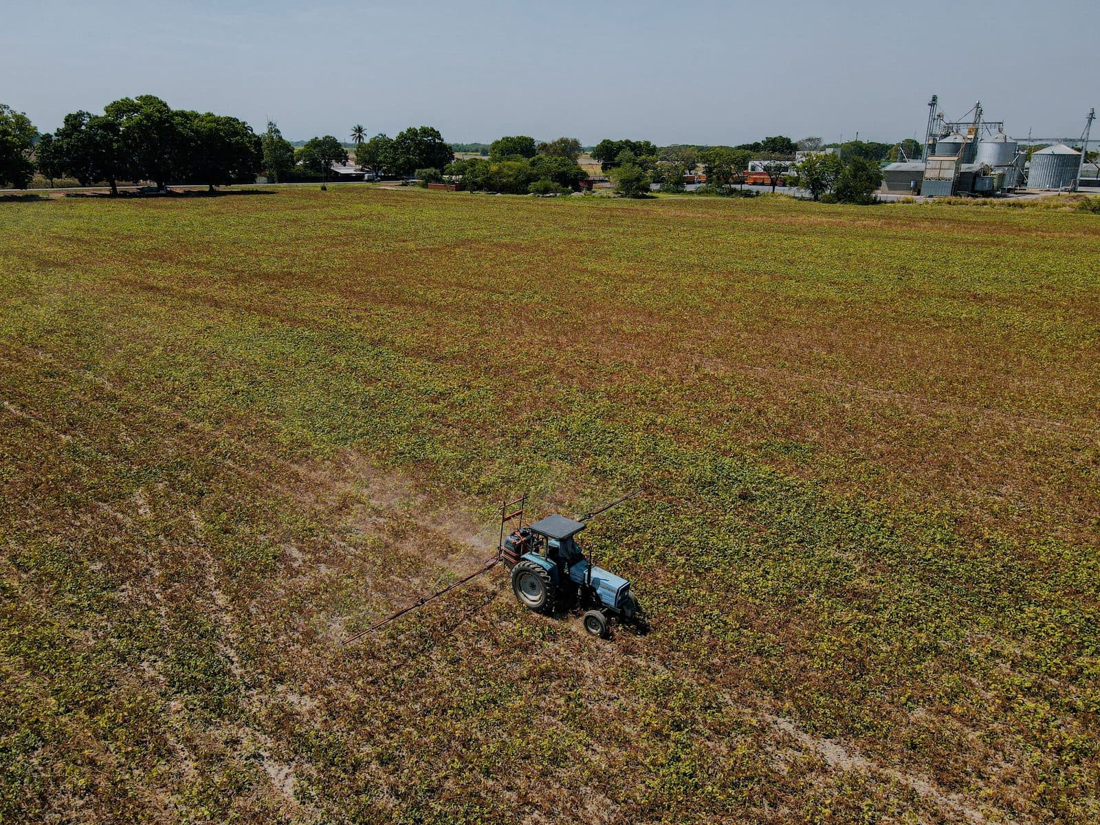 Aerial view of a tractor working a field